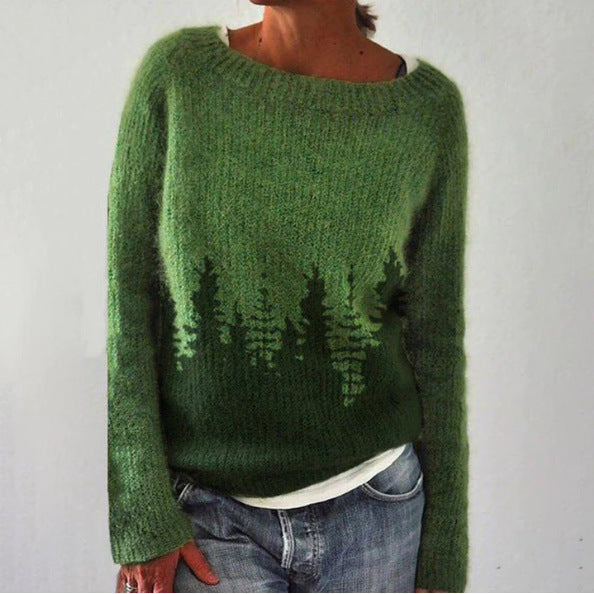 Women's Vintage Colorblock Knit Sweater | Boho Folk Floral Crew Neck Oversized Pullover | Fall Winter Top
