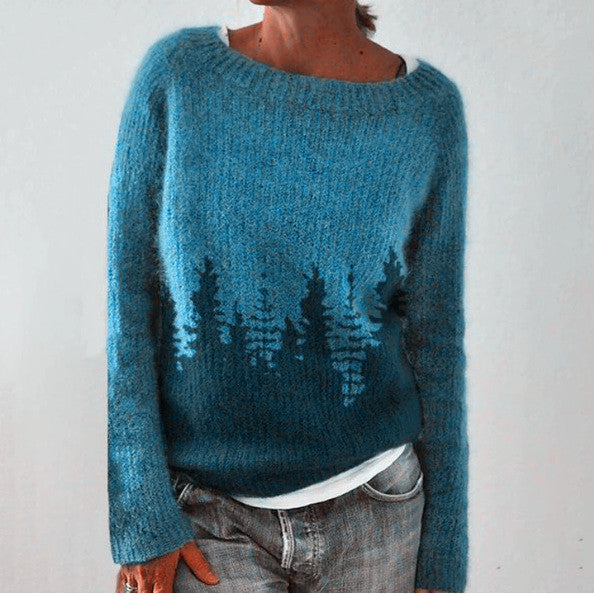 Women's Vintage Colorblock Knit Sweater | Boho Folk Floral Crew Neck Oversized Pullover | Fall Winter Top