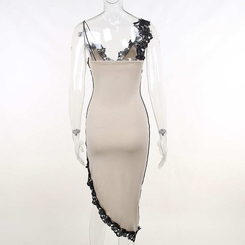 Sexy Deep V Lace Spaghetti Strap Bodycon Mini Dress for Women, Backless Slim Fit Party Club Dress