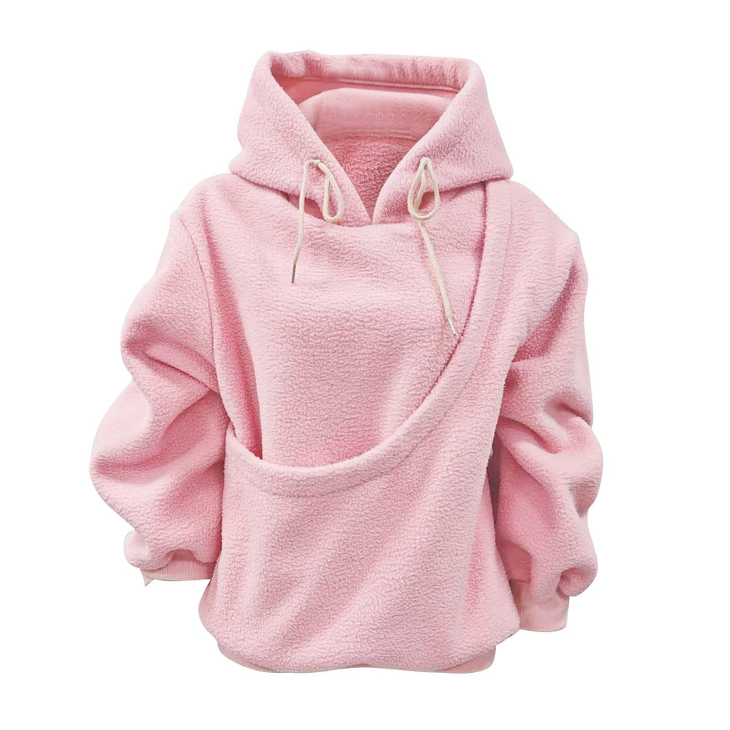 Women's Fluffy Teddy Fleece Oversized Hoodie — Plush Pullover Sweatshirt with Wrap Front Pocket & Drawstring Hood, Cozy Winter Top S–XXL in 7 Colors