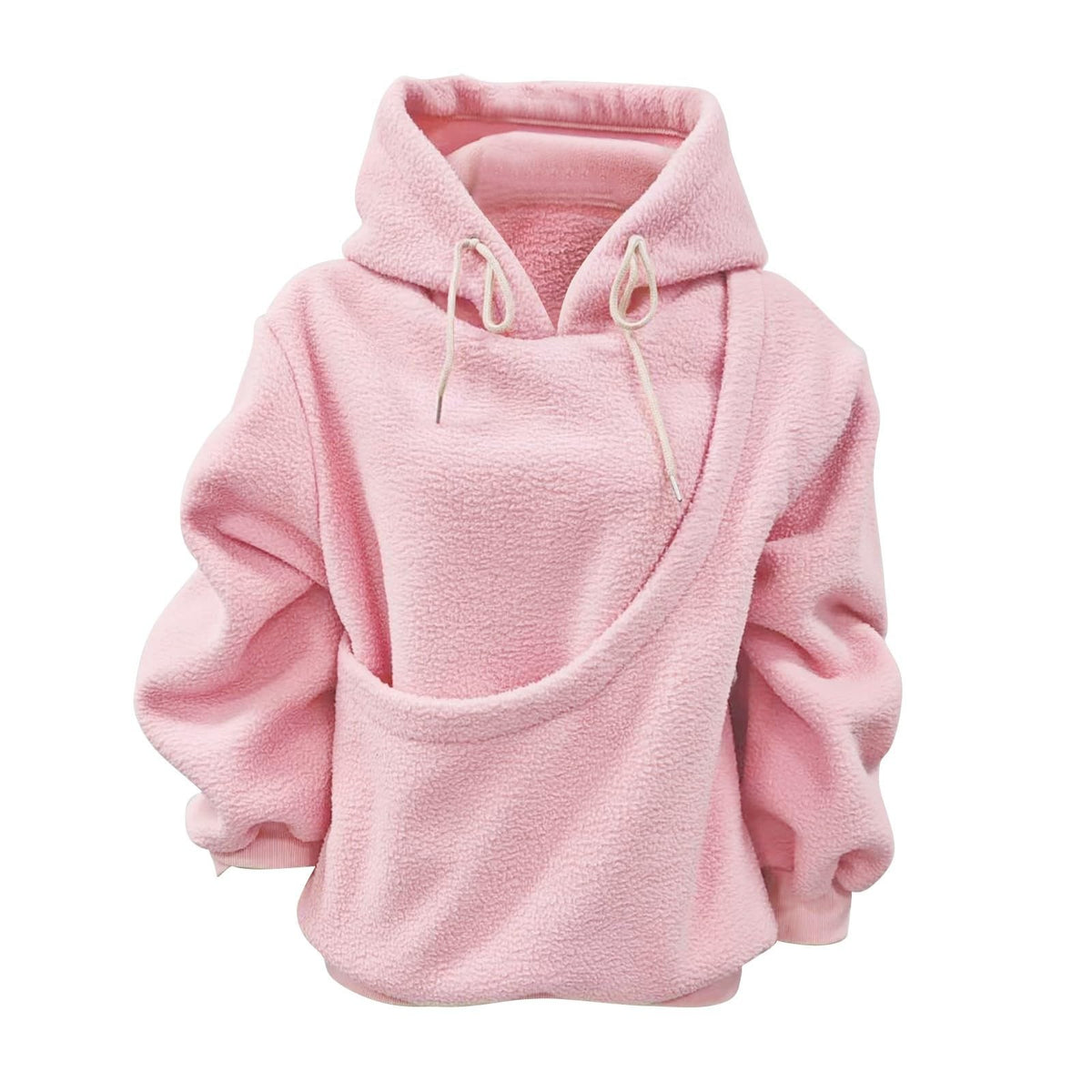 Women's Fluffy Teddy Fleece Oversized Hoodie — Plush Pullover Sweatshirt with Wrap Front Pocket & Drawstring Hood, Cozy Winter Top S–XXL in 7 Colors