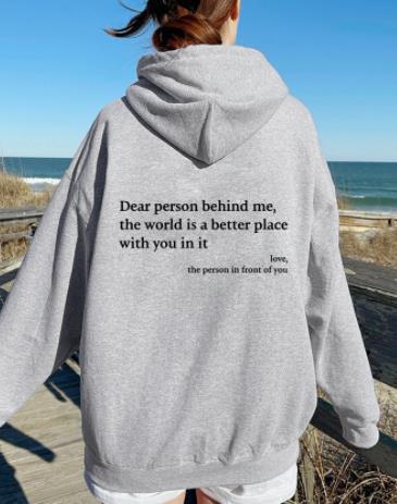 Women's Fleece Graphic Hoodie | "Dear Person Behind Me" Letter Print Oversized Pullover Sweatshirt | S-5XL