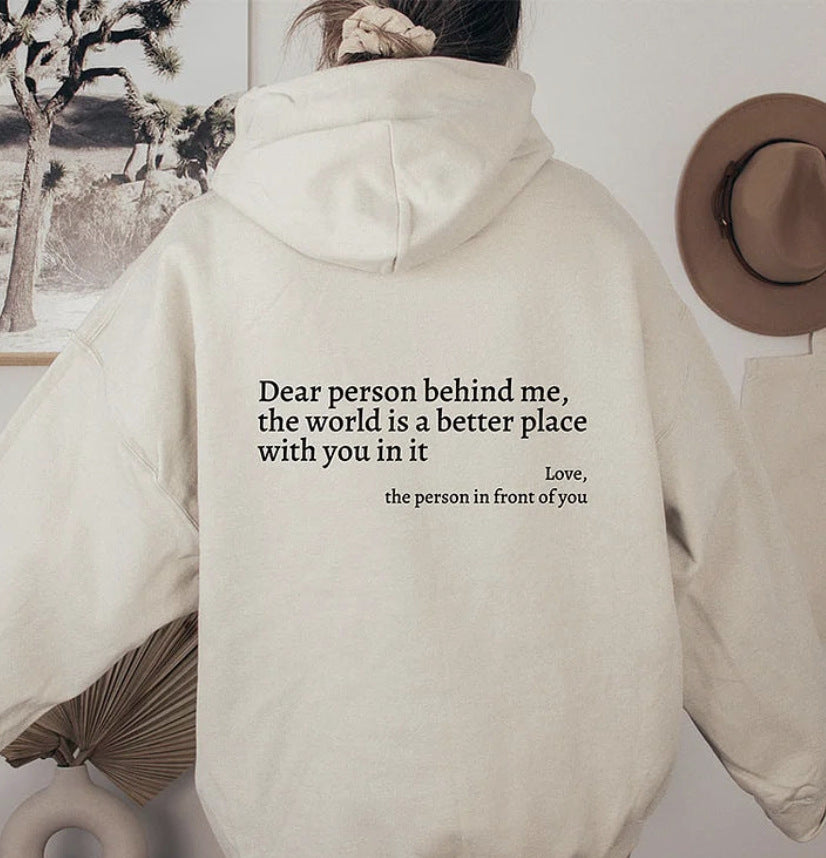 Women's Fleece Graphic Hoodie | "Dear Person Behind Me" Letter Print Oversized Pullover Sweatshirt | S-5XL
