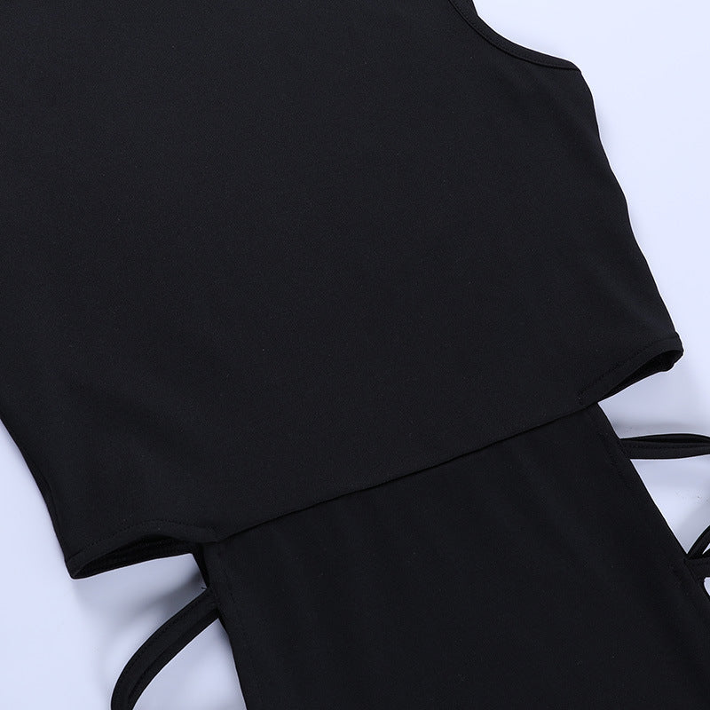 Women's Mock Neck Lace-Up Cutout Maxi Dress — Sexy Criss-Cross Strap Waist Sleeveless High Slit Bodycon Long Dress, Club Party Night Out Dress S–L in 3 Colors
