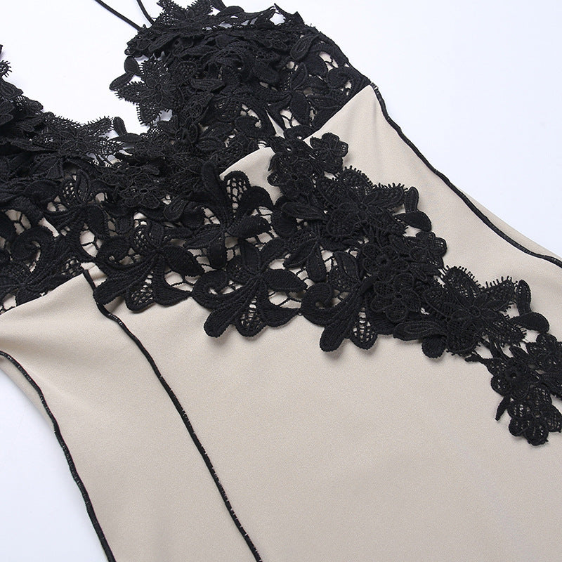 Sexy Deep V Lace Spaghetti Strap Bodycon Mini Dress for Women, Backless Slim Fit Party Club Dress