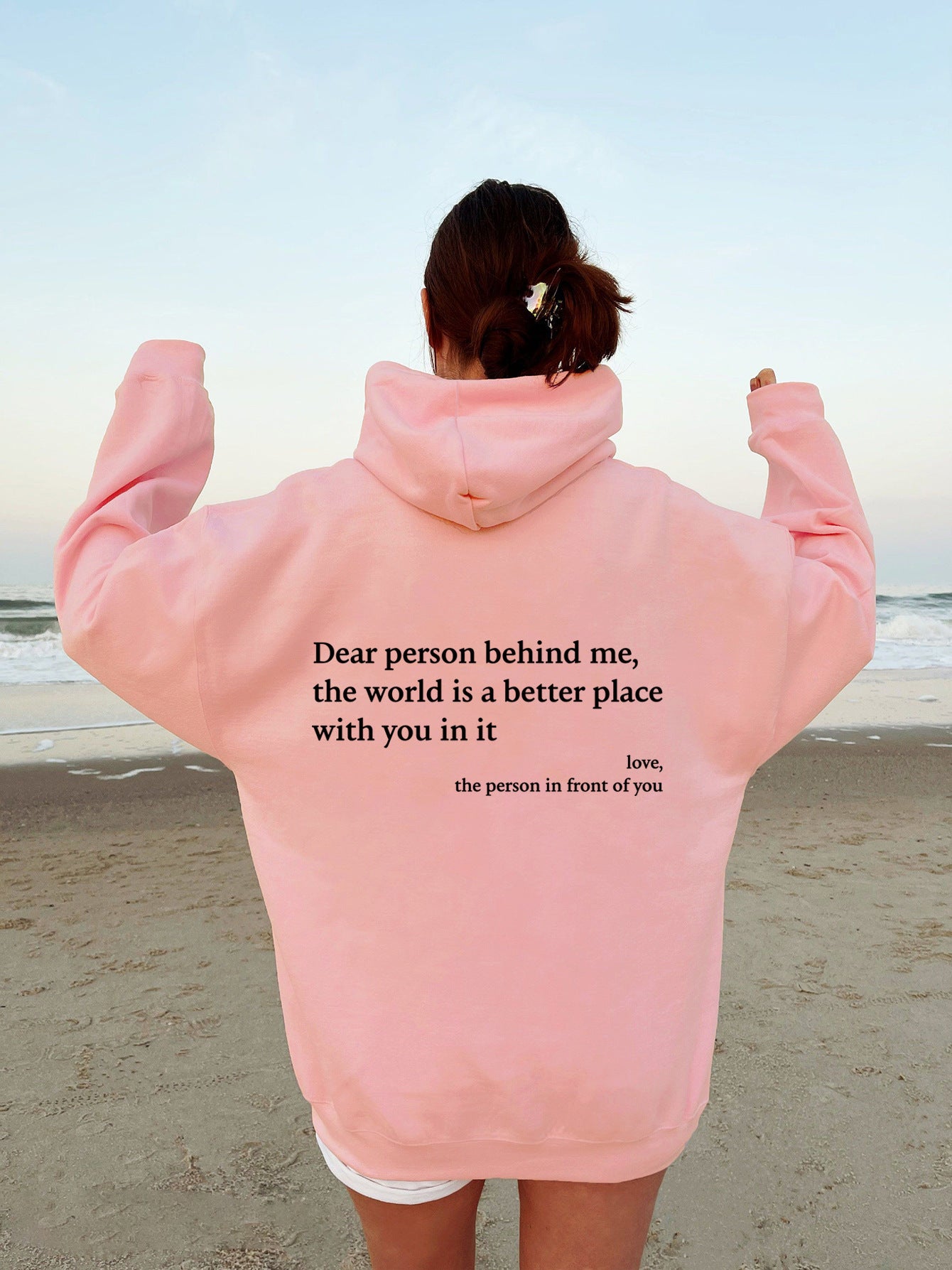 Women's Fleece Graphic Hoodie | "Dear Person Behind Me" Letter Print Oversized Pullover Sweatshirt | S-5XL