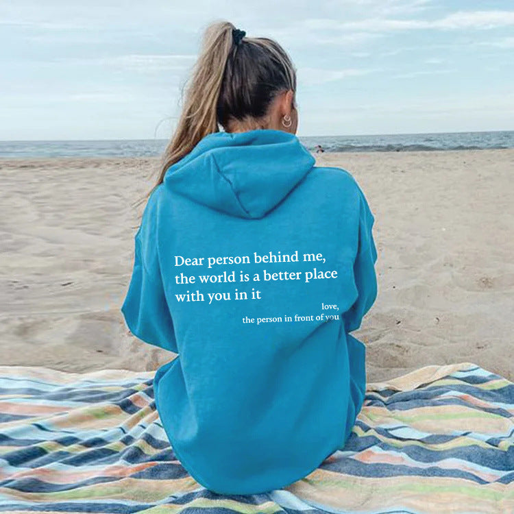 Women's Fleece Graphic Hoodie | "Dear Person Behind Me" Letter Print Oversized Pullover Sweatshirt | S-5XL