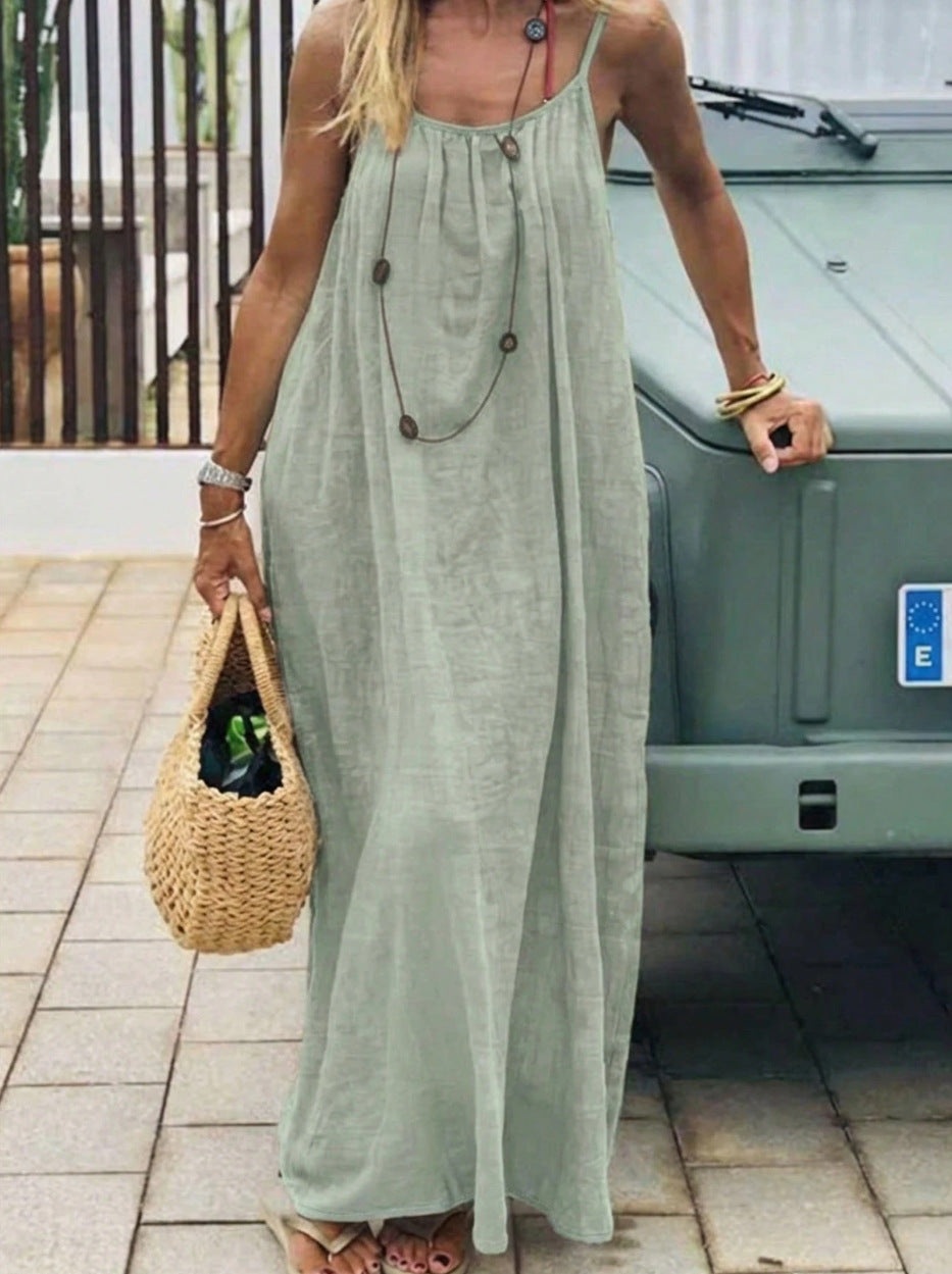 Women's Spaghetti Strap Open Back Loose Maxi Dress — Sexy Backless Slip Sundress, Adjustable Straps Casual Boho Beach Lounge Dress S–5XL in 25+ Colors