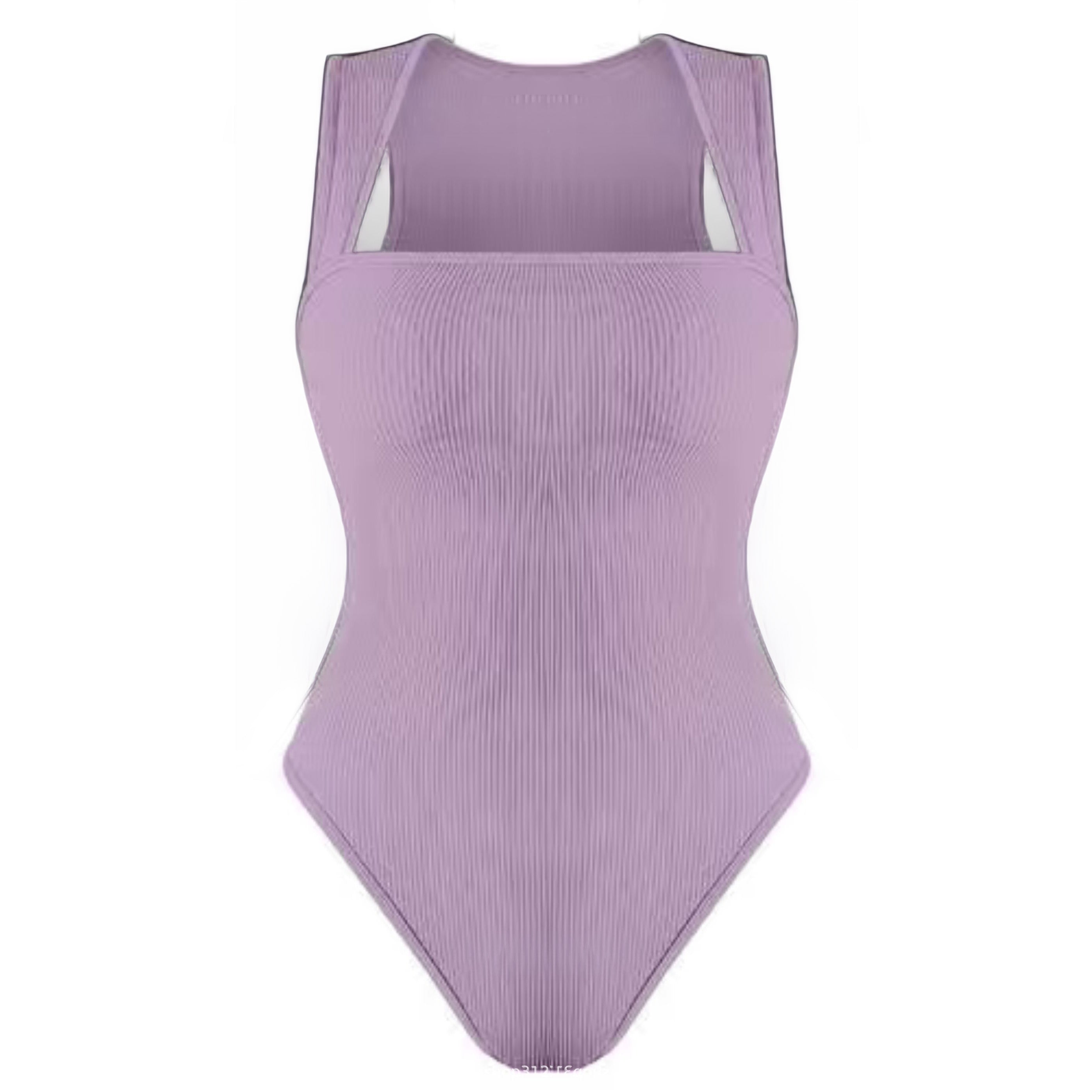 Women's Ribbed Square Neck Bodysuit | Sleeveless Tummy Control Butt Lifting Thong Body Shaper