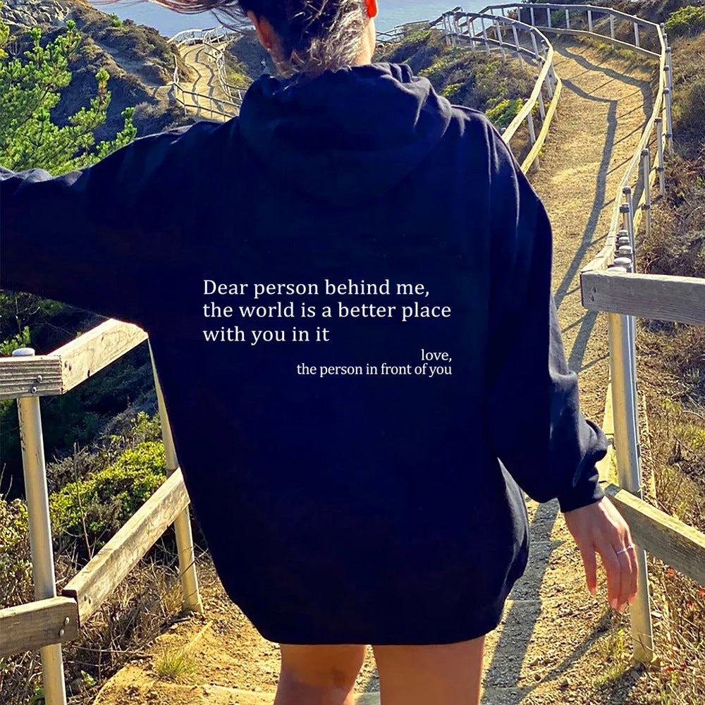 Women's Fleece Graphic Hoodie | "Dear Person Behind Me" Letter Print Oversized Pullover Sweatshirt | S-5XL