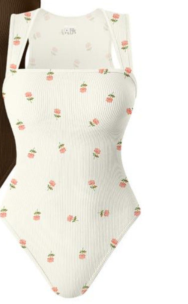 Women's Ribbed Square Neck Bodysuit | Sleeveless Tummy Control Butt Lifting Thong Body Shaper