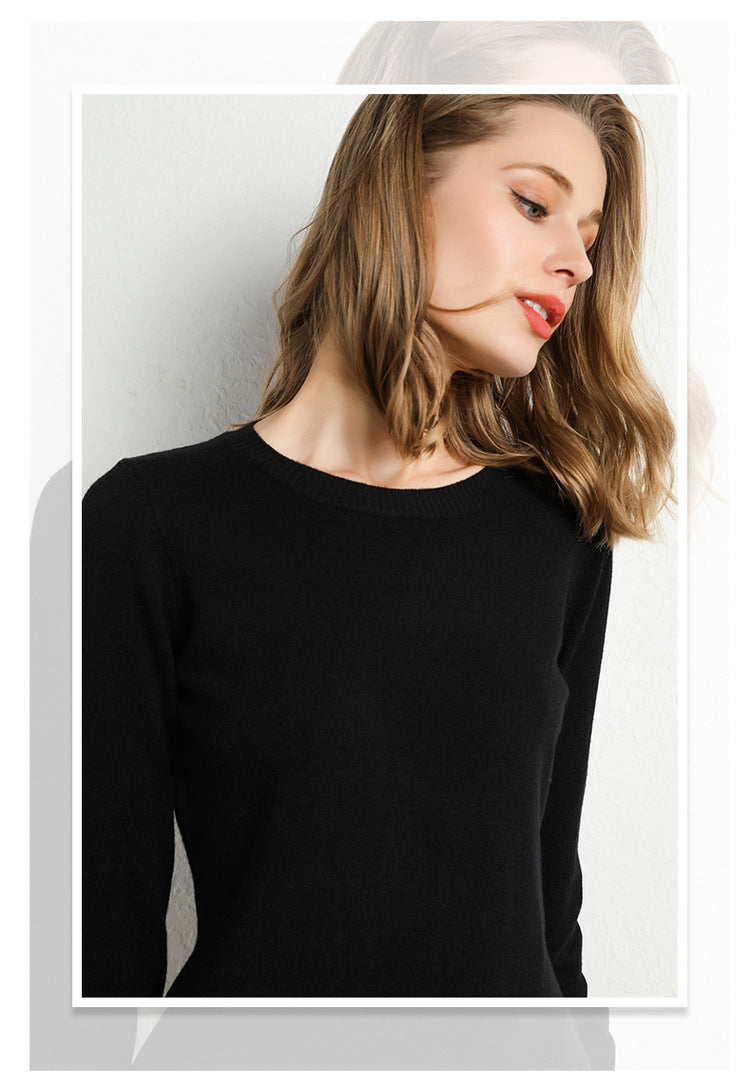 Women's Soft Crew Neck Knit Sweater | Classic Slim-Fit Long Sleeve Pullover Base Layer Top | Fall Winter