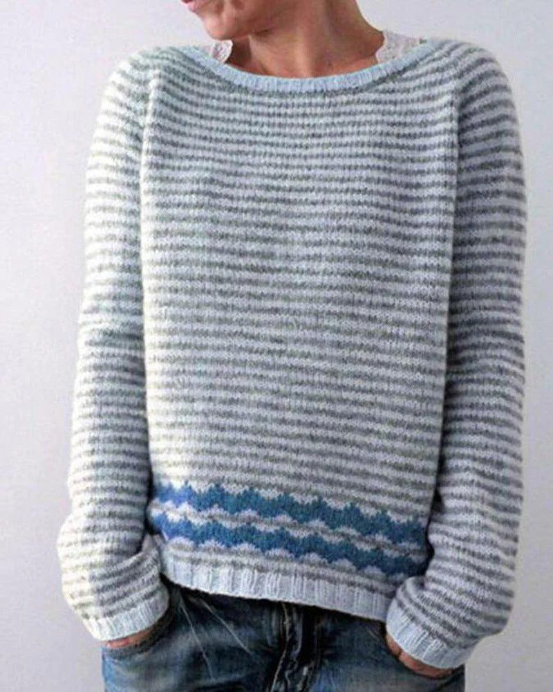 Women's Vintage Colorblock Knit Sweater | Boho Folk Floral Crew Neck Oversized Pullover | Fall Winter Top