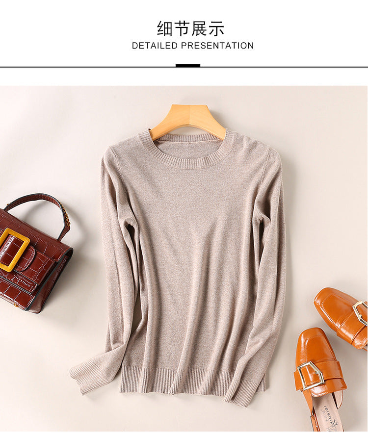 Women's Soft Crew Neck Knit Sweater | Classic Slim-Fit Long Sleeve Pullover Base Layer Top | Fall Winter