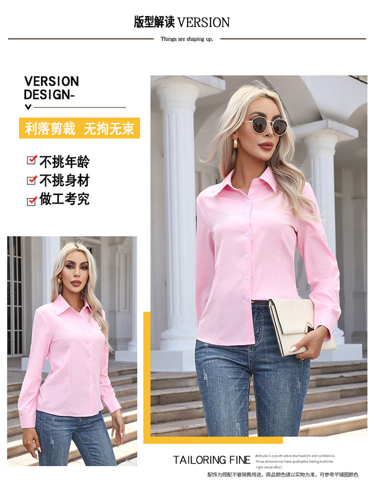 Women's Long Sleeve Button-Down Shirt | Elegant Solid Color Collared Blouse | Casual Office Fashion Top