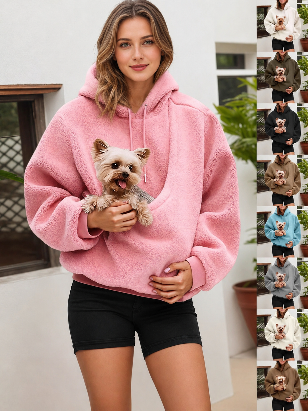 Women's Fluffy Teddy Fleece Oversized Hoodie — Plush Pullover Sweatshirt with Wrap Front Pocket & Drawstring Hood, Cozy Winter Top S–XXL in 7 Colors