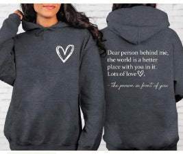 Women's Fleece Graphic Hoodie | "Dear Person Behind Me" Letter Print Oversized Pullover Sweatshirt | S-5XL