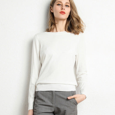 Women's Soft Crew Neck Knit Sweater | Classic Slim-Fit Long Sleeve Pullover Base Layer Top | Fall Winter
