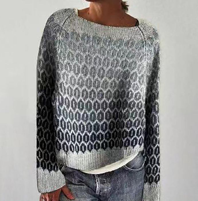 Women's Vintage Colorblock Knit Sweater | Boho Folk Floral Crew Neck Oversized Pullover | Fall Winter Top