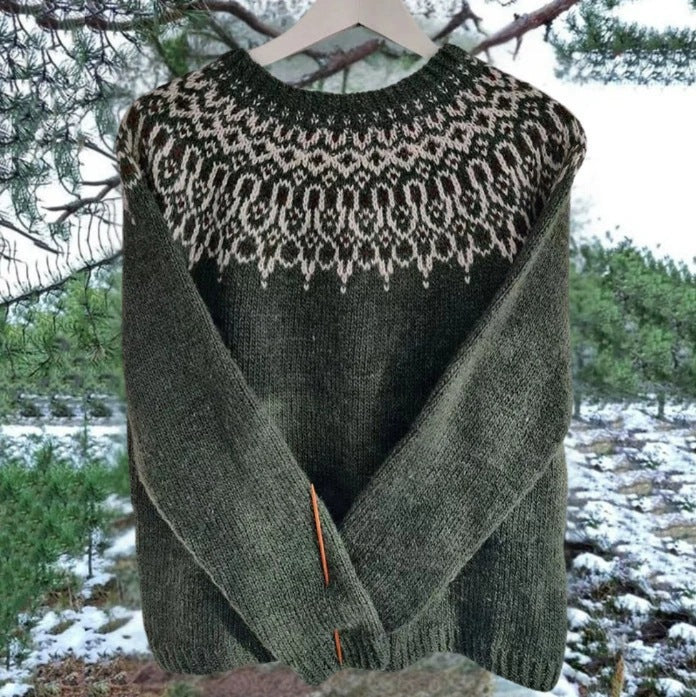 Women's Vintage Colorblock Knit Sweater | Boho Folk Floral Crew Neck Oversized Pullover | Fall Winter Top