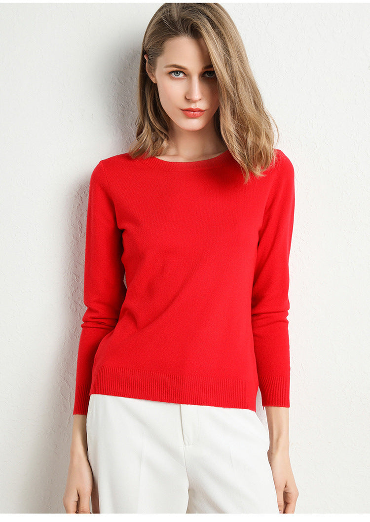 Women's Soft Crew Neck Knit Sweater | Classic Slim-Fit Long Sleeve Pullover Base Layer Top | Fall Winter