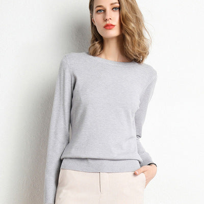 Women's Soft Crew Neck Knit Sweater | Classic Slim-Fit Long Sleeve Pullover Base Layer Top | Fall Winter