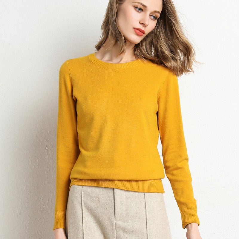 Women's Soft Crew Neck Knit Sweater | Classic Slim-Fit Long Sleeve Pullover Base Layer Top | Fall Winter