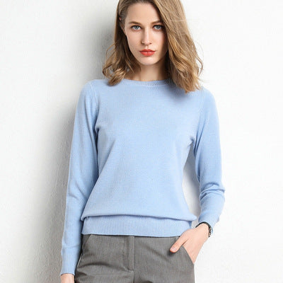 Women's Soft Crew Neck Knit Sweater | Classic Slim-Fit Long Sleeve Pullover Base Layer Top | Fall Winter