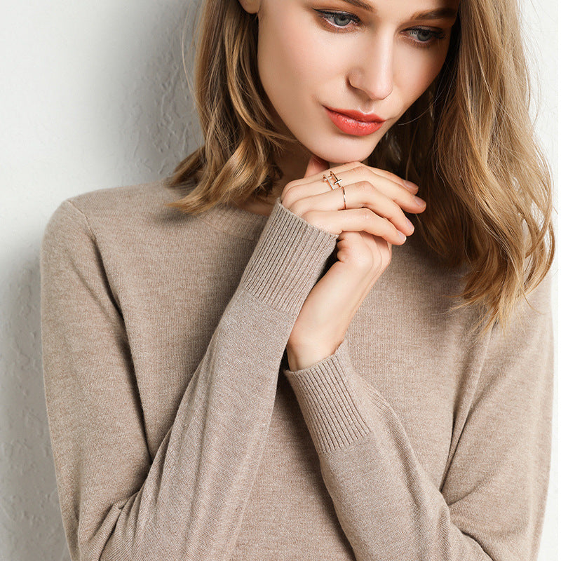 Women's Soft Crew Neck Knit Sweater | Classic Slim-Fit Long Sleeve Pullover Base Layer Top | Fall Winter