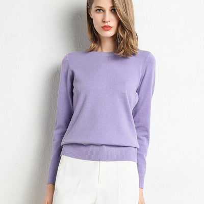 Women's Soft Crew Neck Knit Sweater | Classic Slim-Fit Long Sleeve Pullover Base Layer Top | Fall Winter