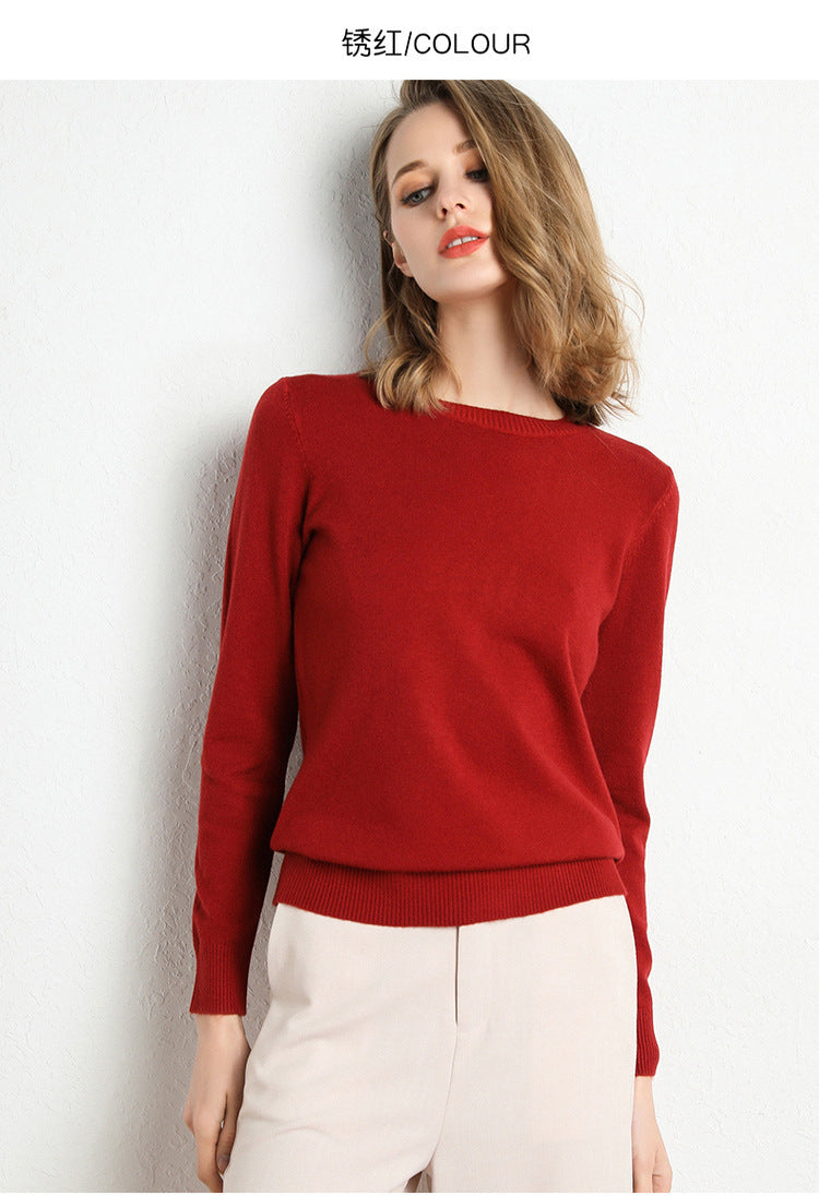 Women's Soft Crew Neck Knit Sweater | Classic Slim-Fit Long Sleeve Pullover Base Layer Top | Fall Winter