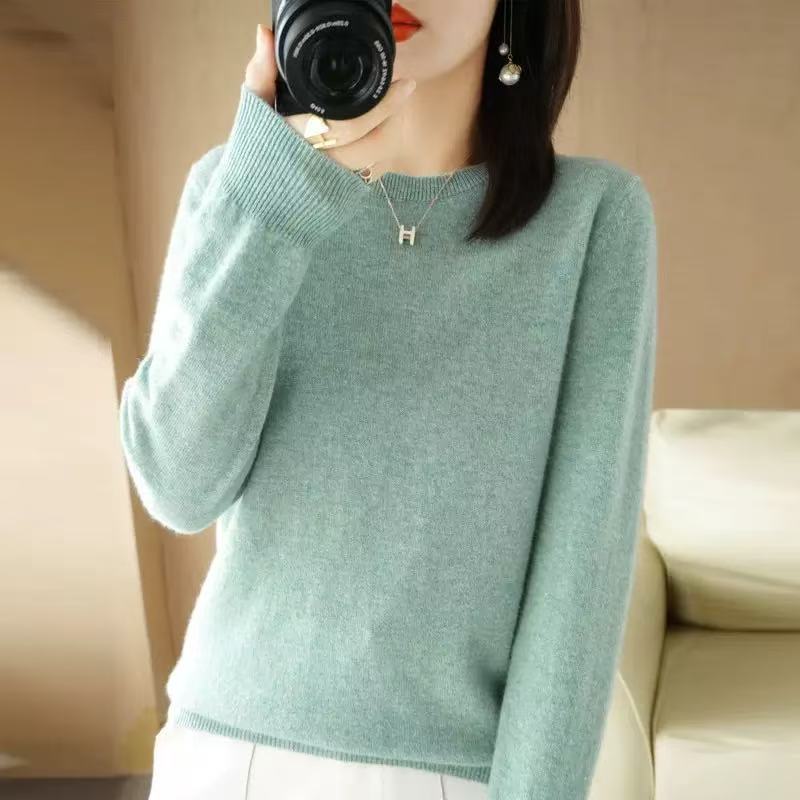 Women's Soft Crew Neck Knit Sweater | Classic Slim-Fit Long Sleeve Pullover Base Layer Top | Fall Winter