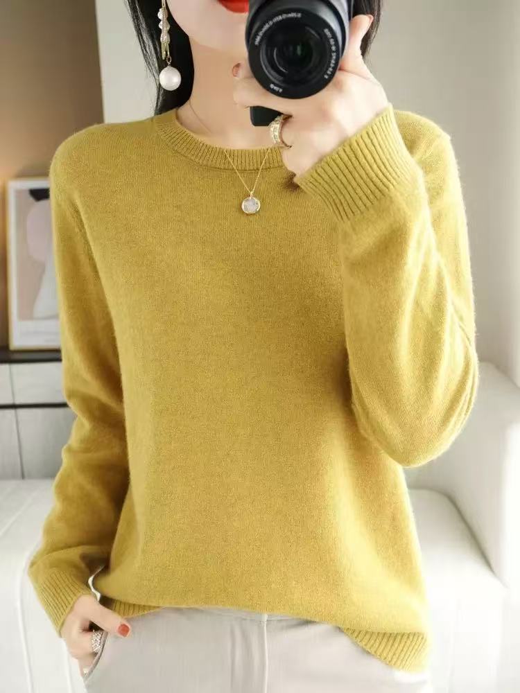 Women's Soft Crew Neck Knit Sweater | Classic Slim-Fit Long Sleeve Pullover Base Layer Top | Fall Winter