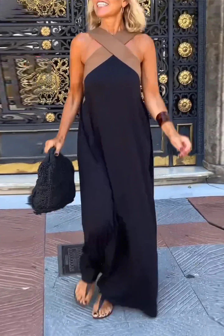 Women's Cross Halter Open Back Maxi Dress — Sexy Backless Crisscross Strap Sleeveless Long Dress, Elegant Flowy Summer Evening Party Dress XS–3XL in 11 Colors