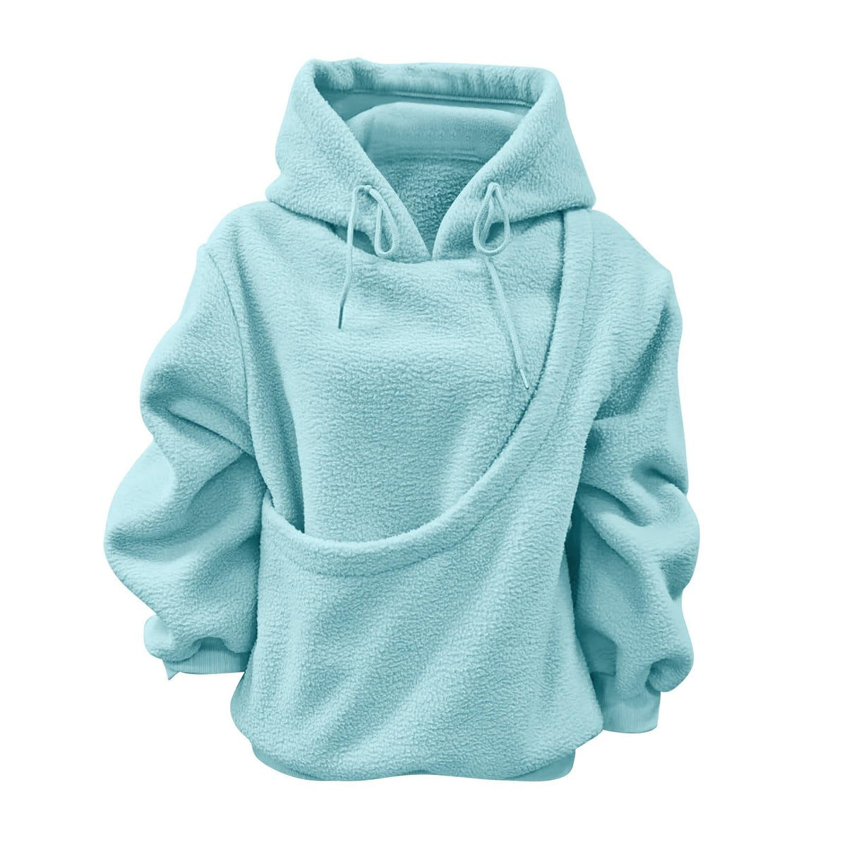 Women's Fluffy Teddy Fleece Oversized Hoodie — Plush Pullover Sweatshirt with Wrap Front Pocket & Drawstring Hood, Cozy Winter Top S–XXL in 7 Colors