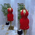 2026 Luxury Rhinestone Beaded Halter Mini Dress for Women, Sexy Deep V Couture Party Dinner Dress