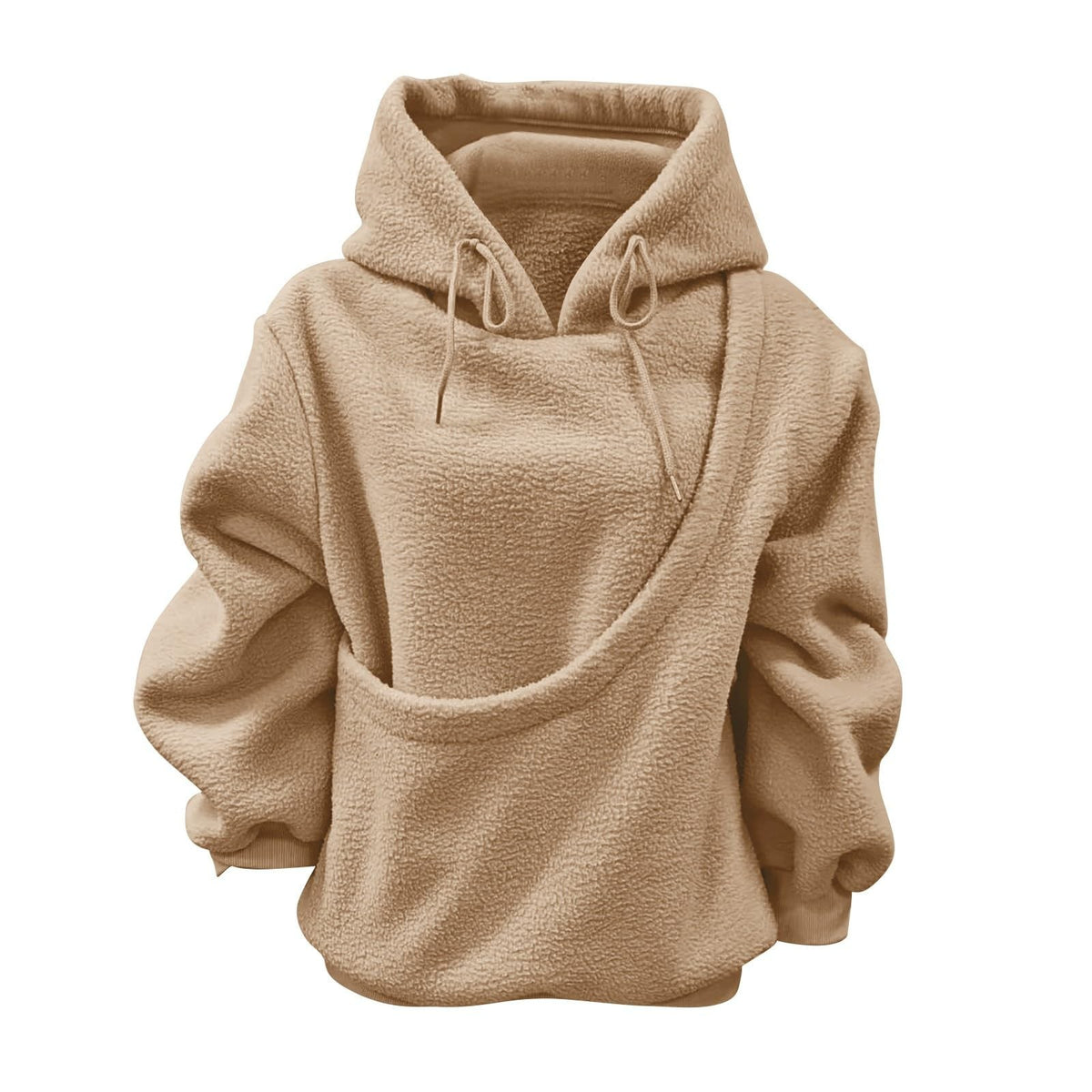 Women's Fluffy Teddy Fleece Oversized Hoodie — Plush Pullover Sweatshirt with Wrap Front Pocket & Drawstring Hood, Cozy Winter Top S–XXL in 7 Colors