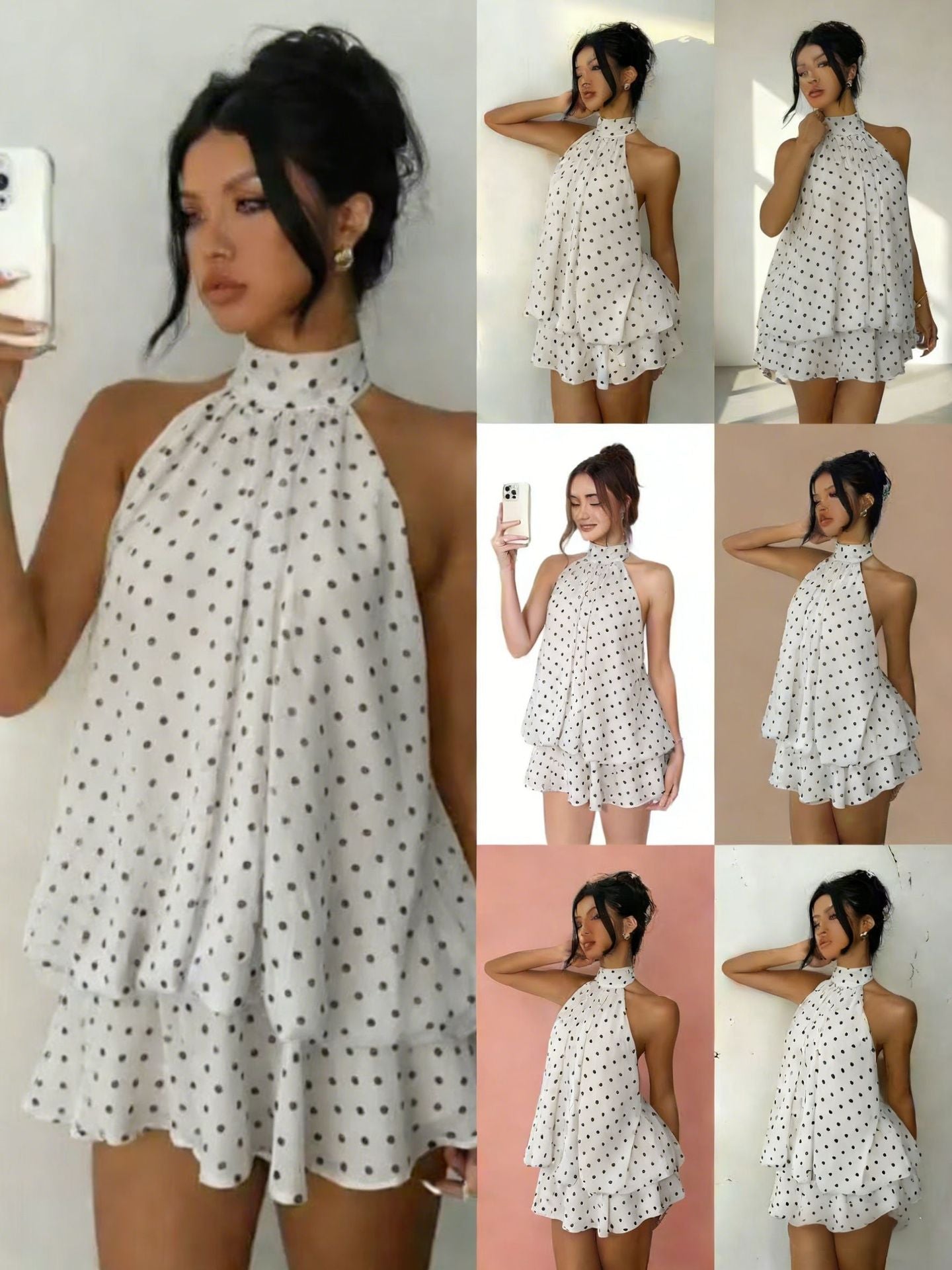 Sexy Chiffon Halter Mini Dress for Women, Island Vacation Backless Flowy Beach Dress, Summer Tea Dress