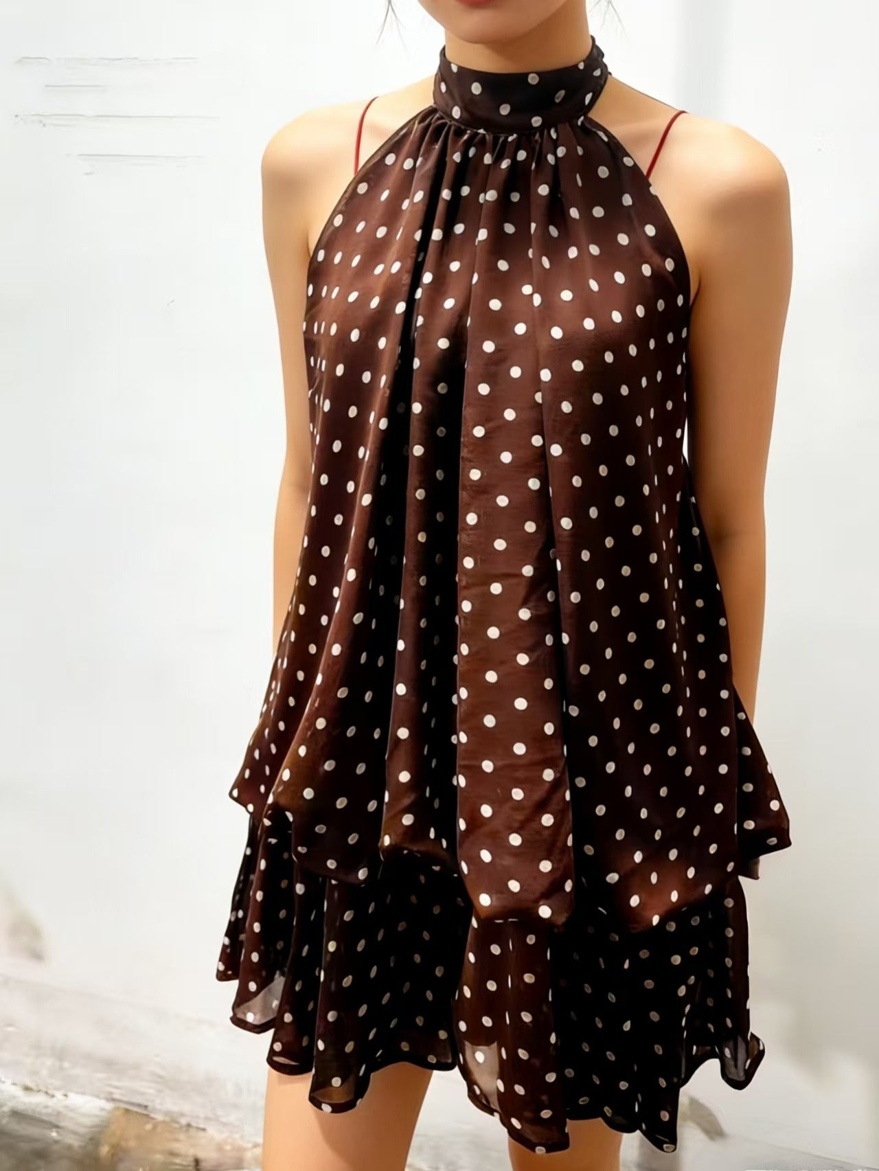 Sexy Chiffon Halter Mini Dress for Women, Island Vacation Backless Flowy Beach Dress, Summer Tea Dress