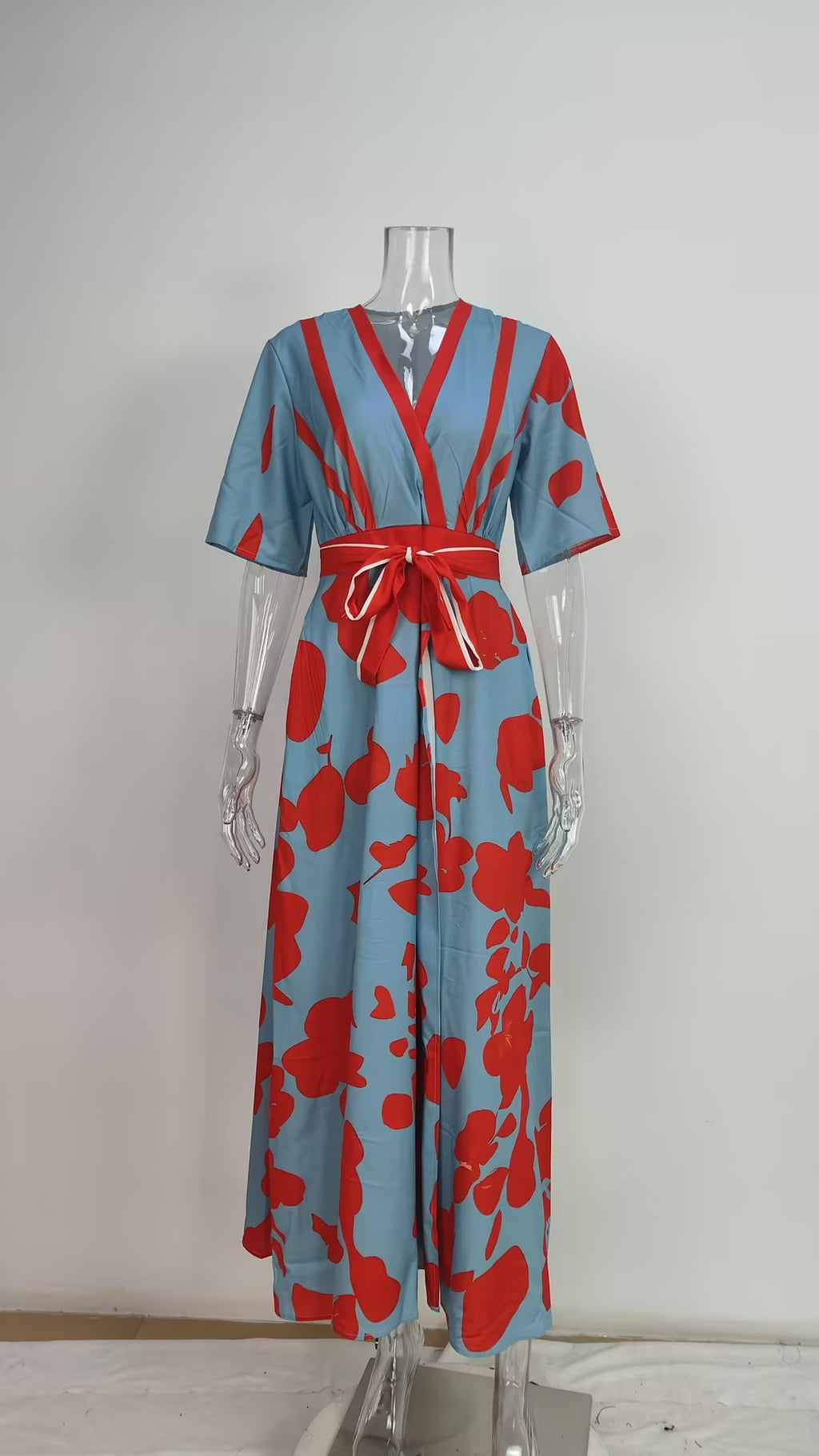 Women's V-Neck Floral Print Maxi Dress — Elegant Fit & Flare Long Dress with Wrap Neckline, Fitted Waistband & Flutter Sleeves, Boho Summer Evening Dress S–XXXL in 16 Prints