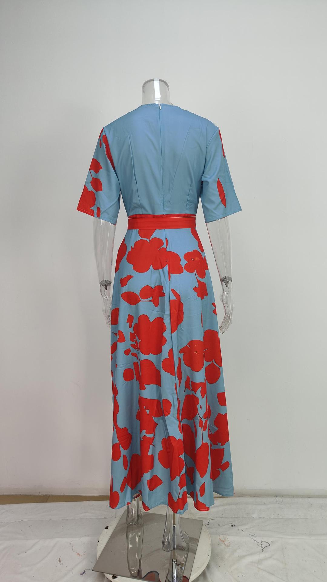 Women's V-Neck Floral Print Maxi Dress — Elegant Fit & Flare Long Dress with Wrap Neckline, Fitted Waistband & Flutter Sleeves, Boho Summer Evening Dress S–XXXL in 16 Prints