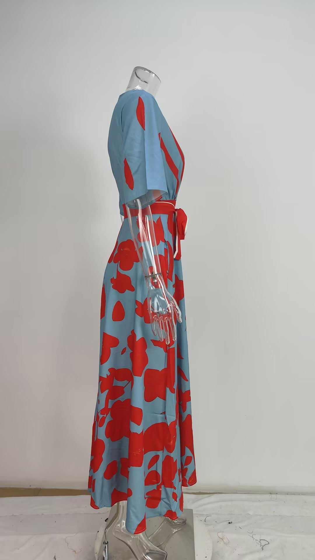 Women's V-Neck Floral Print Maxi Dress — Elegant Fit & Flare Long Dress with Wrap Neckline, Fitted Waistband & Flutter Sleeves, Boho Summer Evening Dress S–XXXL in 16 Prints