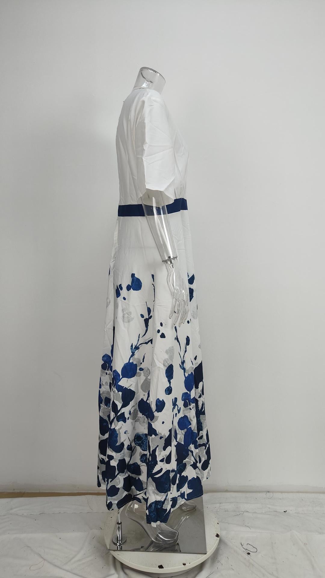 Women's V-Neck Floral Print Maxi Dress — Elegant Fit & Flare Long Dress with Wrap Neckline, Fitted Waistband & Flutter Sleeves, Boho Summer Evening Dress S–XXXL in 16 Prints