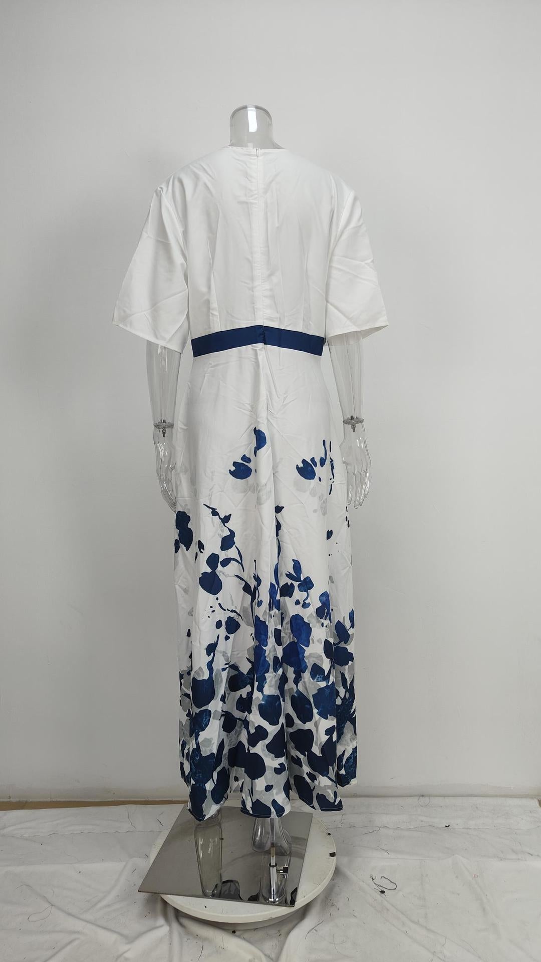 Women's V-Neck Floral Print Maxi Dress — Elegant Fit & Flare Long Dress with Wrap Neckline, Fitted Waistband & Flutter Sleeves, Boho Summer Evening Dress S–XXXL in 16 Prints