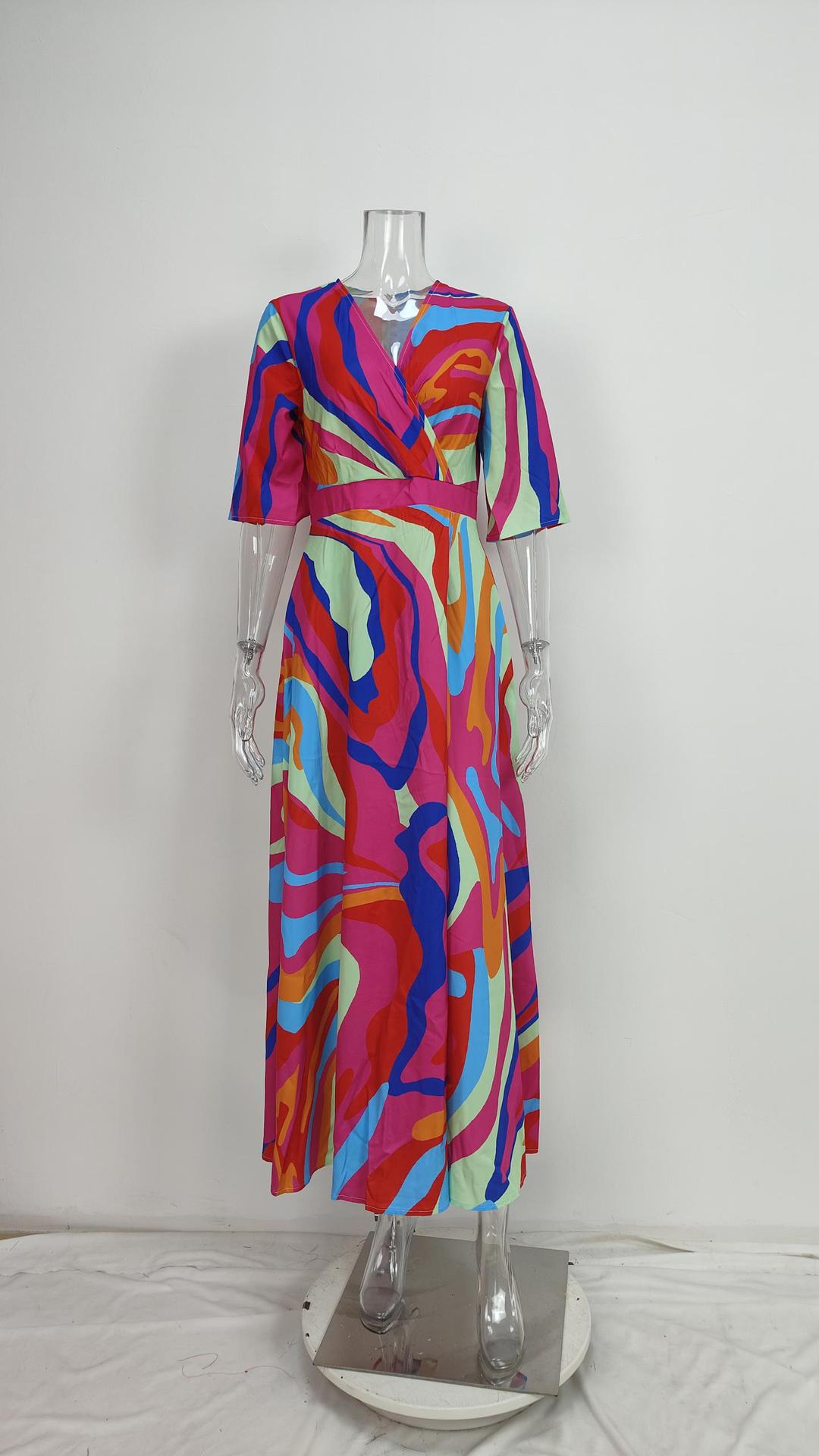 Women's V-Neck Floral Print Maxi Dress — Elegant Fit & Flare Long Dress with Wrap Neckline, Fitted Waistband & Flutter Sleeves, Boho Summer Evening Dress S–XXXL in 16 Prints