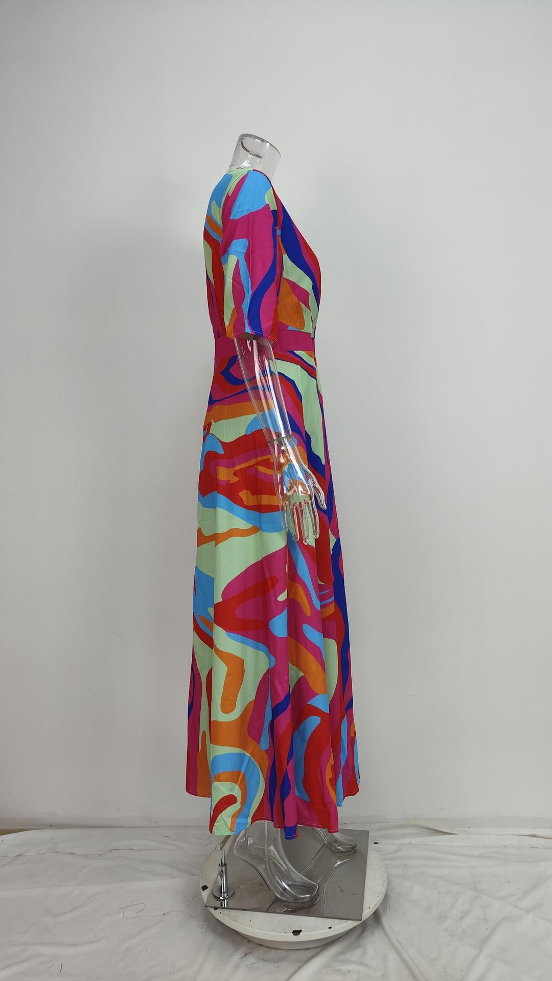 Women's V-Neck Floral Print Maxi Dress — Elegant Fit & Flare Long Dress with Wrap Neckline, Fitted Waistband & Flutter Sleeves, Boho Summer Evening Dress S–XXXL in 16 Prints