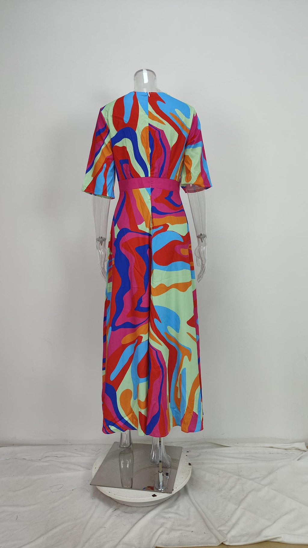 Women's V-Neck Floral Print Maxi Dress — Elegant Fit & Flare Long Dress with Wrap Neckline, Fitted Waistband & Flutter Sleeves, Boho Summer Evening Dress S–XXXL in 16 Prints