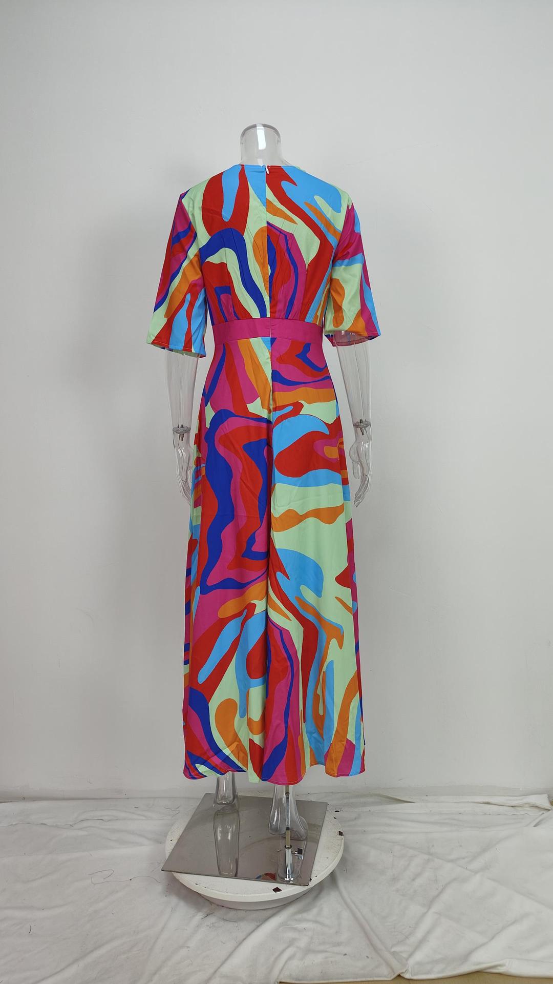 Women's V-Neck Floral Print Maxi Dress — Elegant Fit & Flare Long Dress with Wrap Neckline, Fitted Waistband & Flutter Sleeves, Boho Summer Evening Dress S–XXXL in 16 Prints