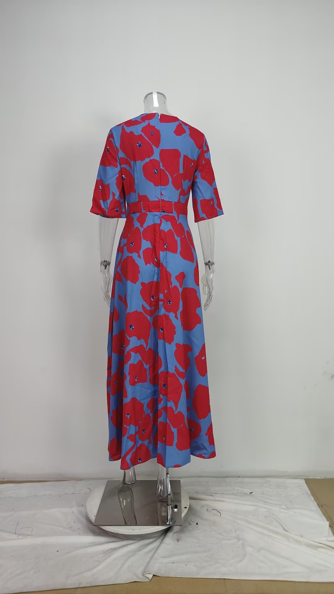 Women's V-Neck Floral Print Maxi Dress — Elegant Fit & Flare Long Dress with Wrap Neckline, Fitted Waistband & Flutter Sleeves, Boho Summer Evening Dress S–XXXL in 16 Prints